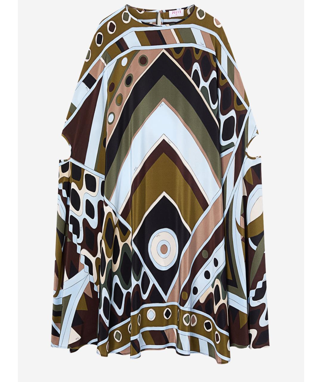 EMILIO PUCCI Хаки шелковое коктейльное платье, фото 4