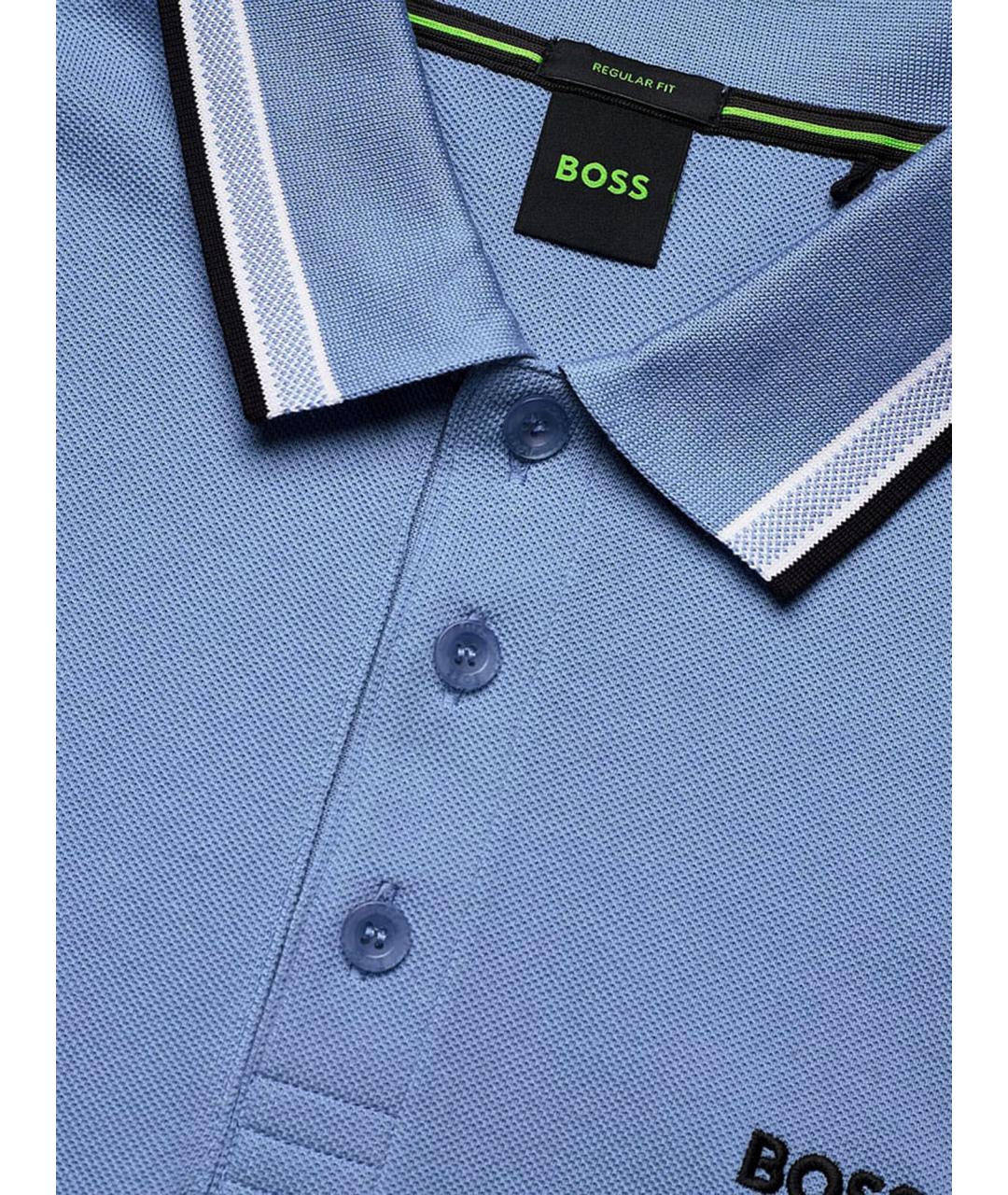 HUGO BOSS Голубое хлопковое поло с коротким рукавом, фото 3