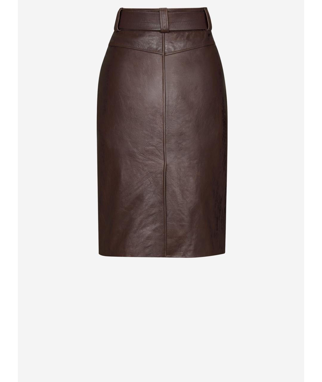 SAINT LAURENT Коричневая кожаная юбка миди, фото 2
