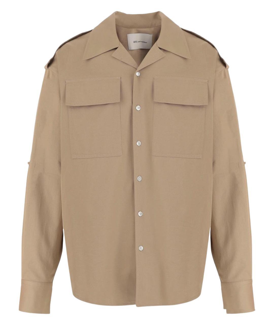 Ami Paris Бежевая хлопковая кэжуал рубашка, фото 1