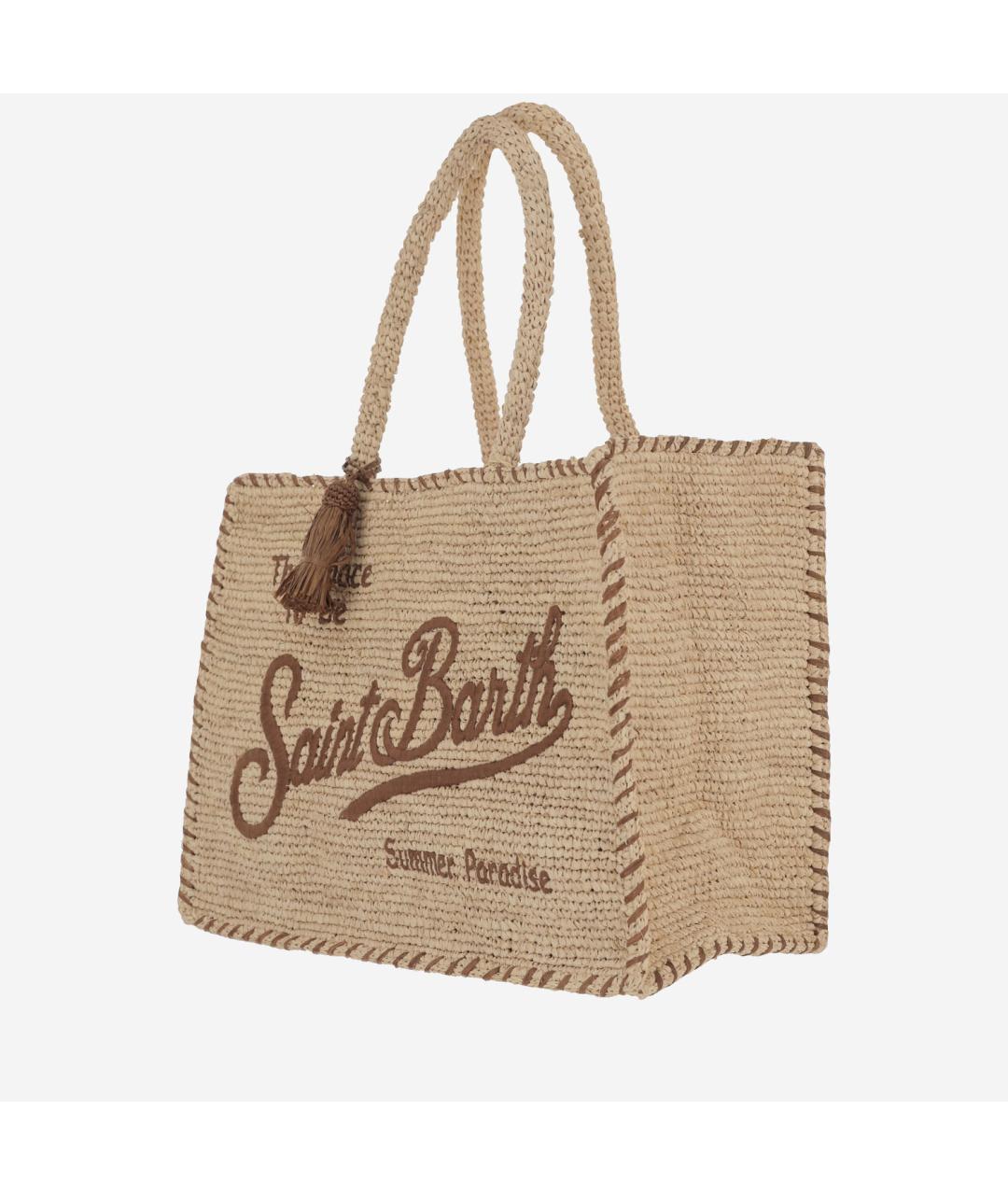 MC2 SAINT BARTH Бежевая пелетеная сумка тоут, фото 2