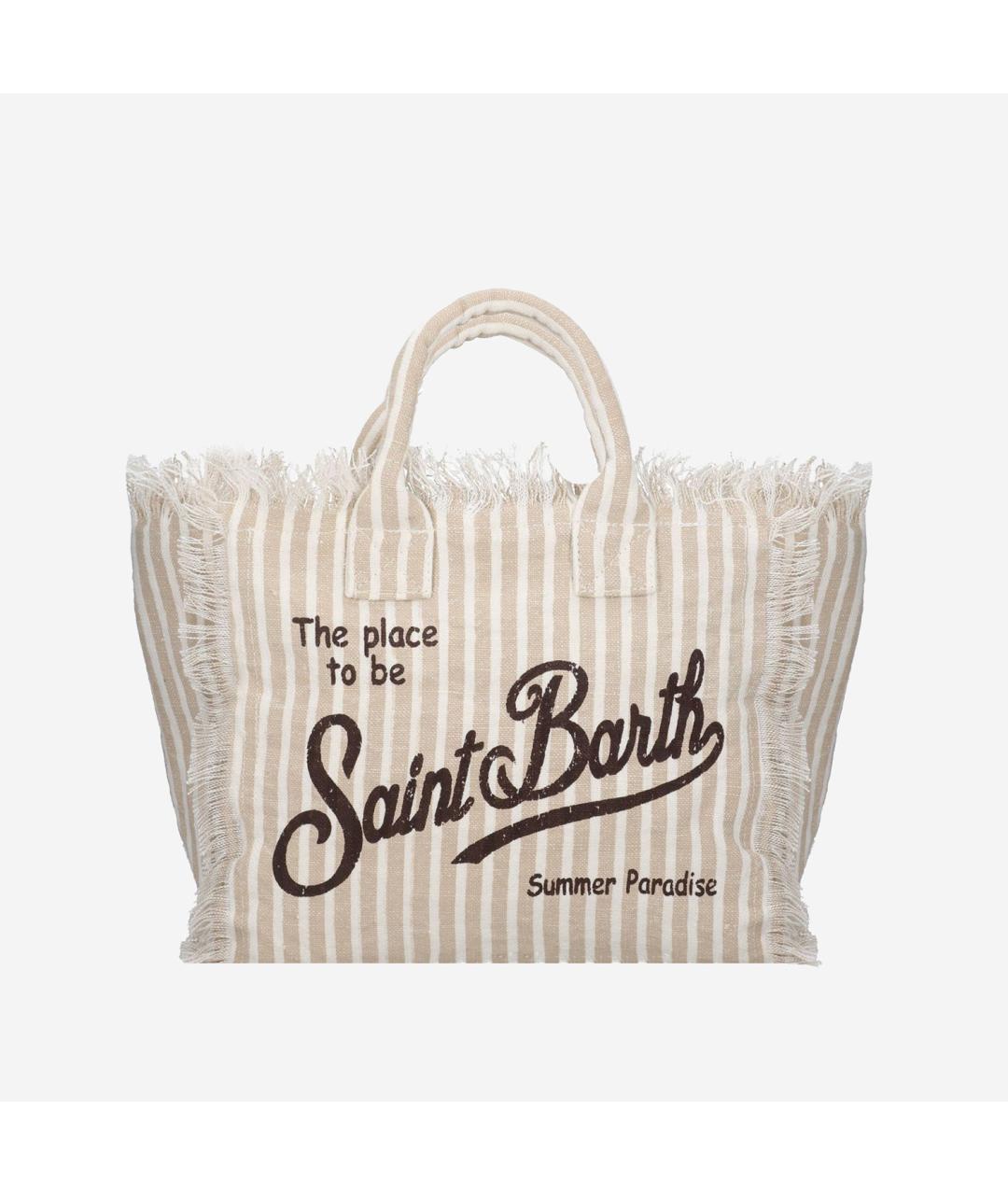 MC2 SAINT BARTH Бежевая льняная сумка тоут, фото 4