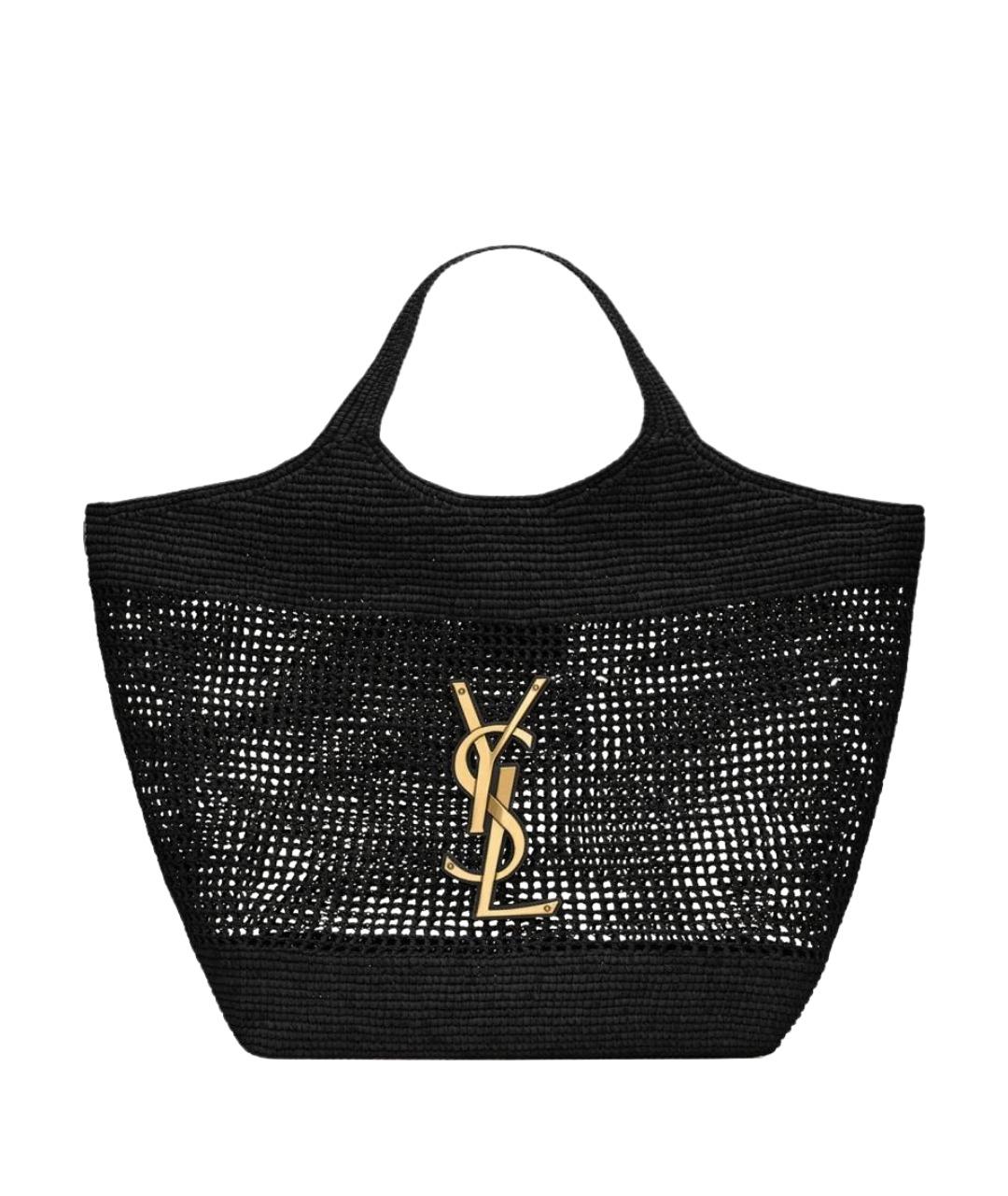 SAINT LAURENT Черная пелетеная сумка тоут, фото 1