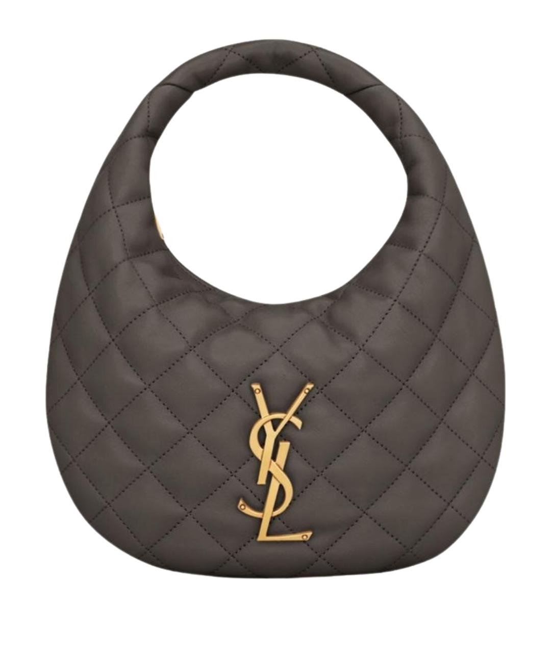 SAINT LAURENT Коричневая кожаная сумка с короткими ручками, фото 1