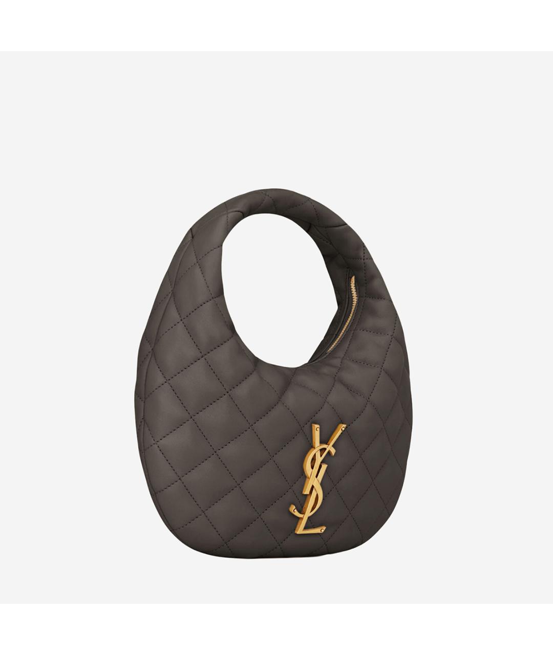 SAINT LAURENT Коричневая кожаная сумка с короткими ручками, фото 2