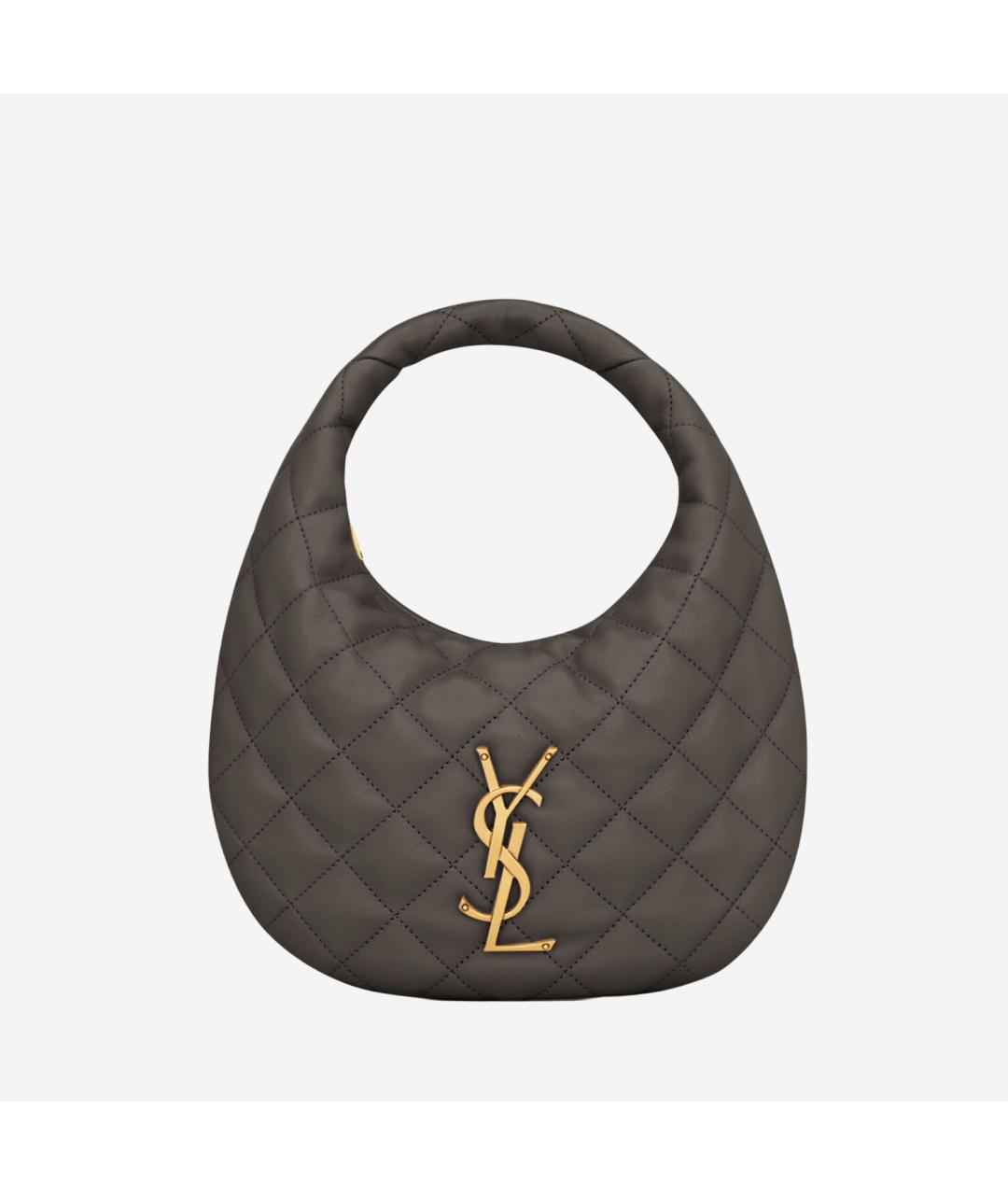 SAINT LAURENT Коричневая кожаная сумка с короткими ручками, фото 5