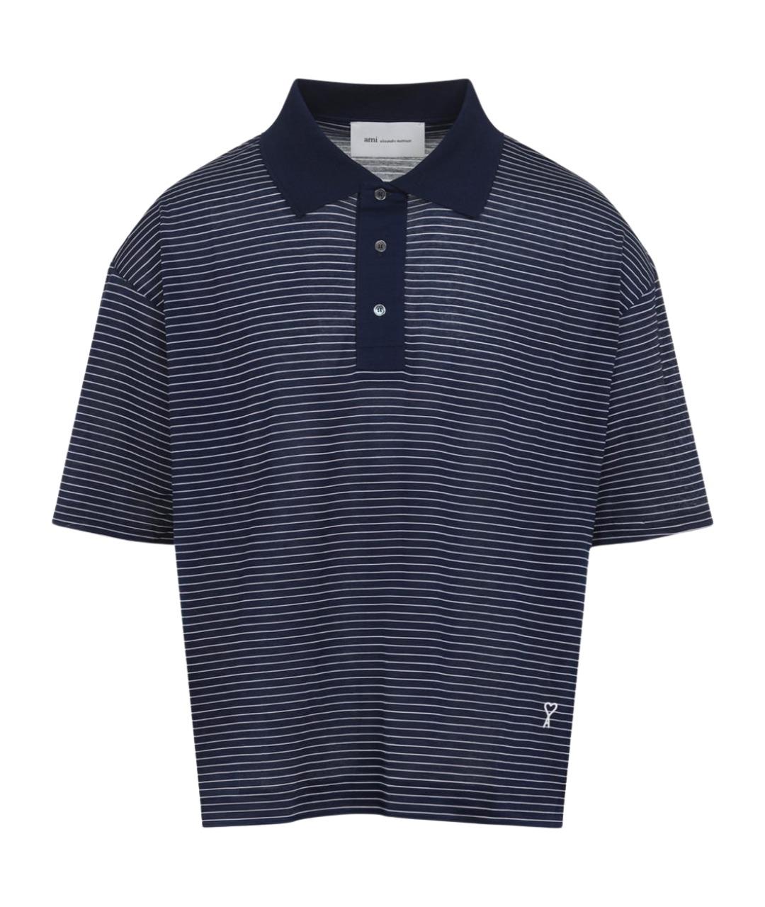 Ami Paris Синее хлопковое поло с коротким рукавом, фото 1