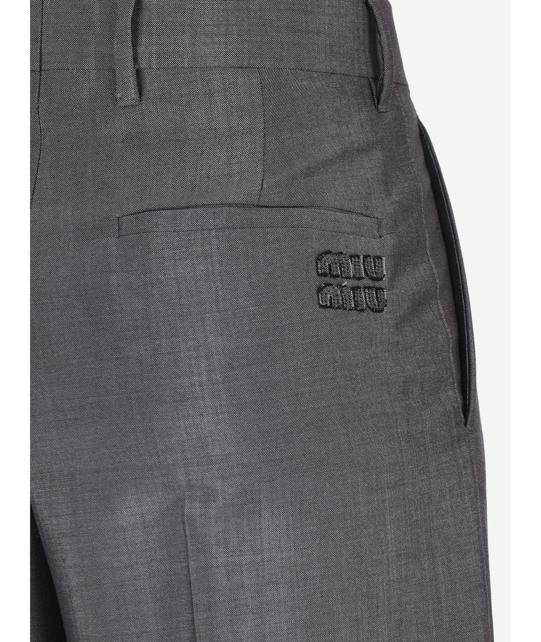 MIU MIU Серые шерстяные прямые брюки, фото 3