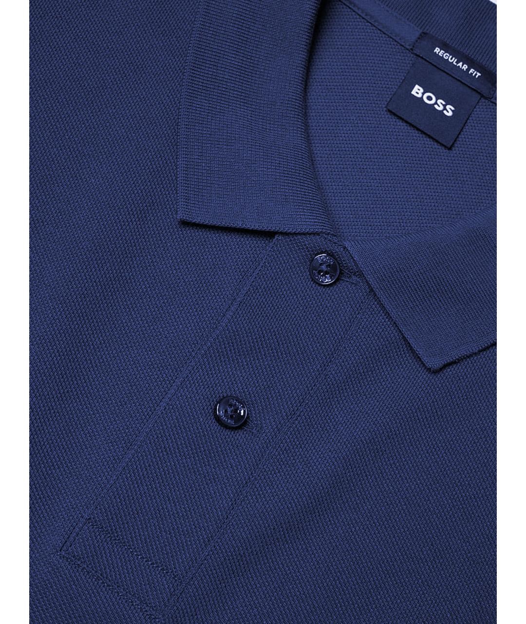 HUGO BOSS Синее хлопковое поло с коротким рукавом, фото 3