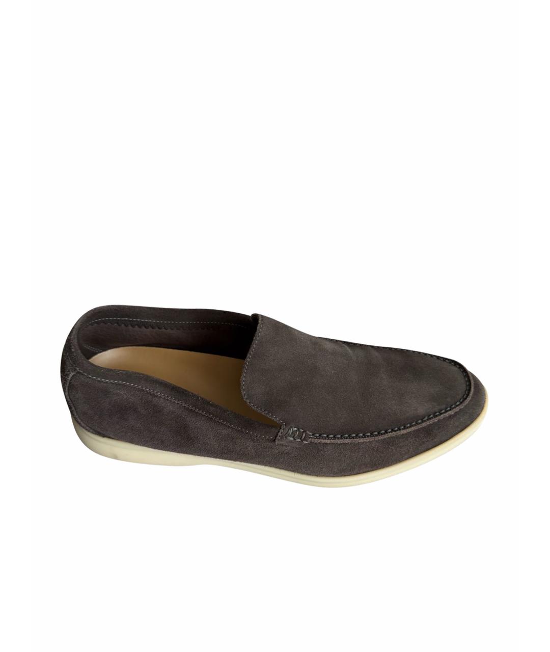 LORO PIANA Коричневые замшевые низкие ботинки, фото 1