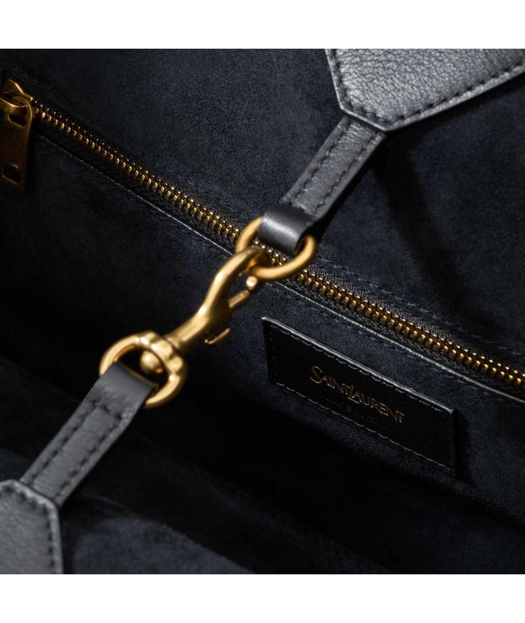 SAINT LAURENT Черная кожаная сумка тоут, фото 4