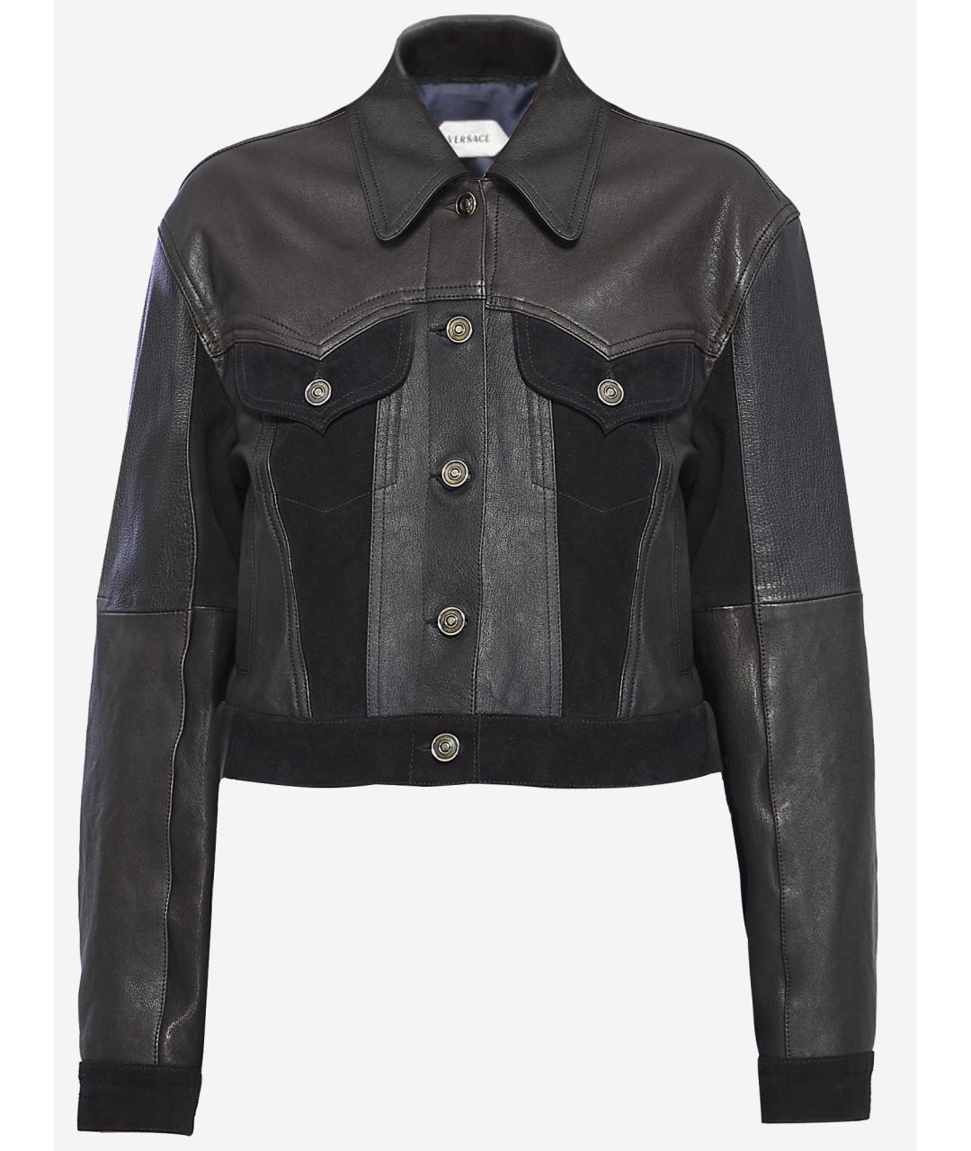 VERSACE Черная кожаная куртка, фото 4