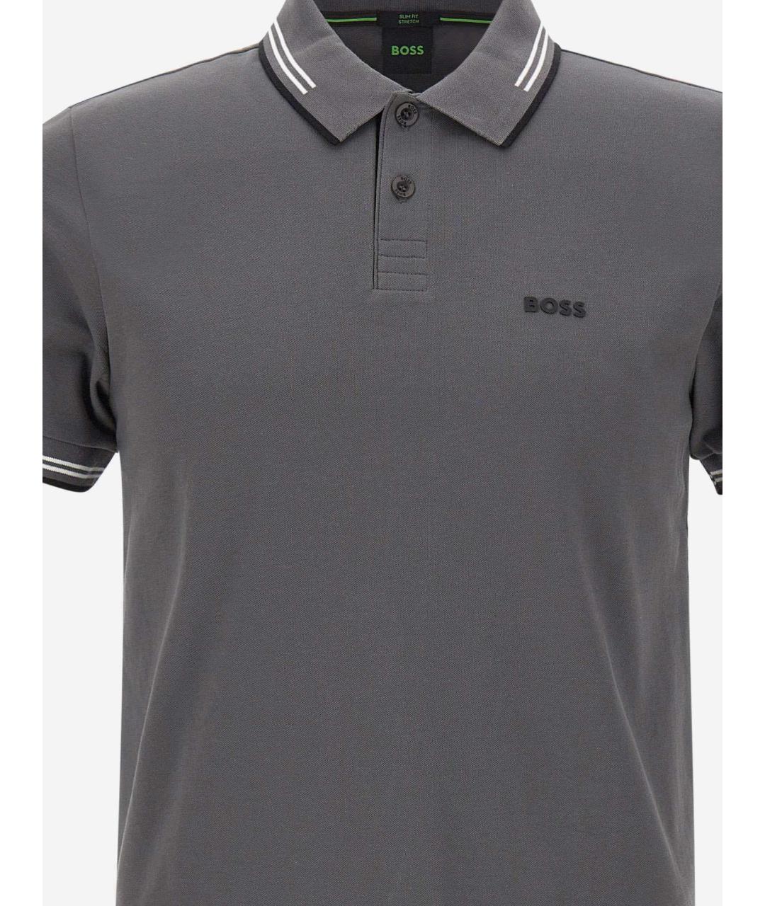 HUGO BOSS Серое хлопковое поло с коротким рукавом, фото 3