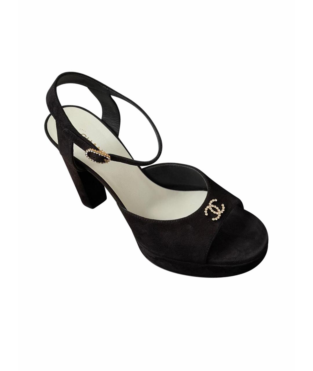 CHANEL Черные замшевые босоножки, фото 1