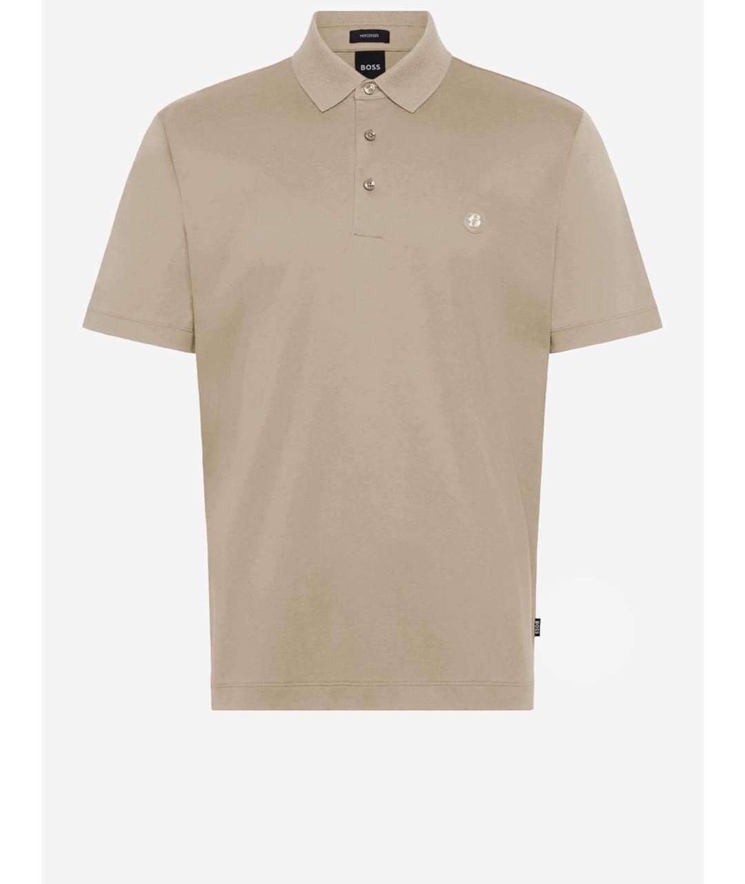 HUGO BOSS Бежевое хлопковое поло с коротким рукавом, фото 4