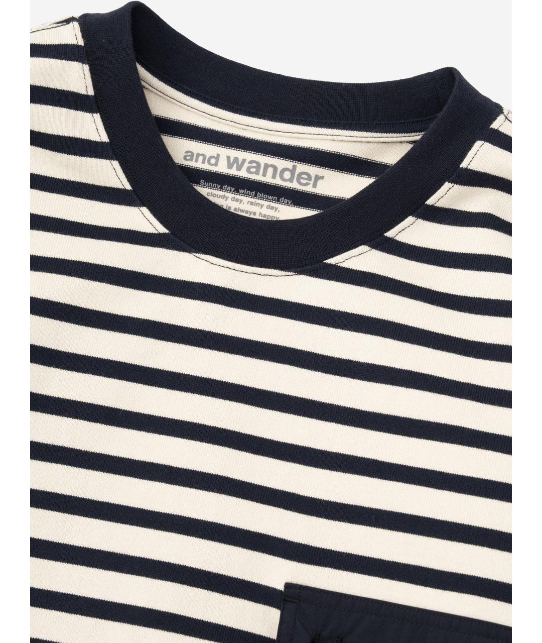 AND WANDER Синяя хлопковая футболка, фото 3