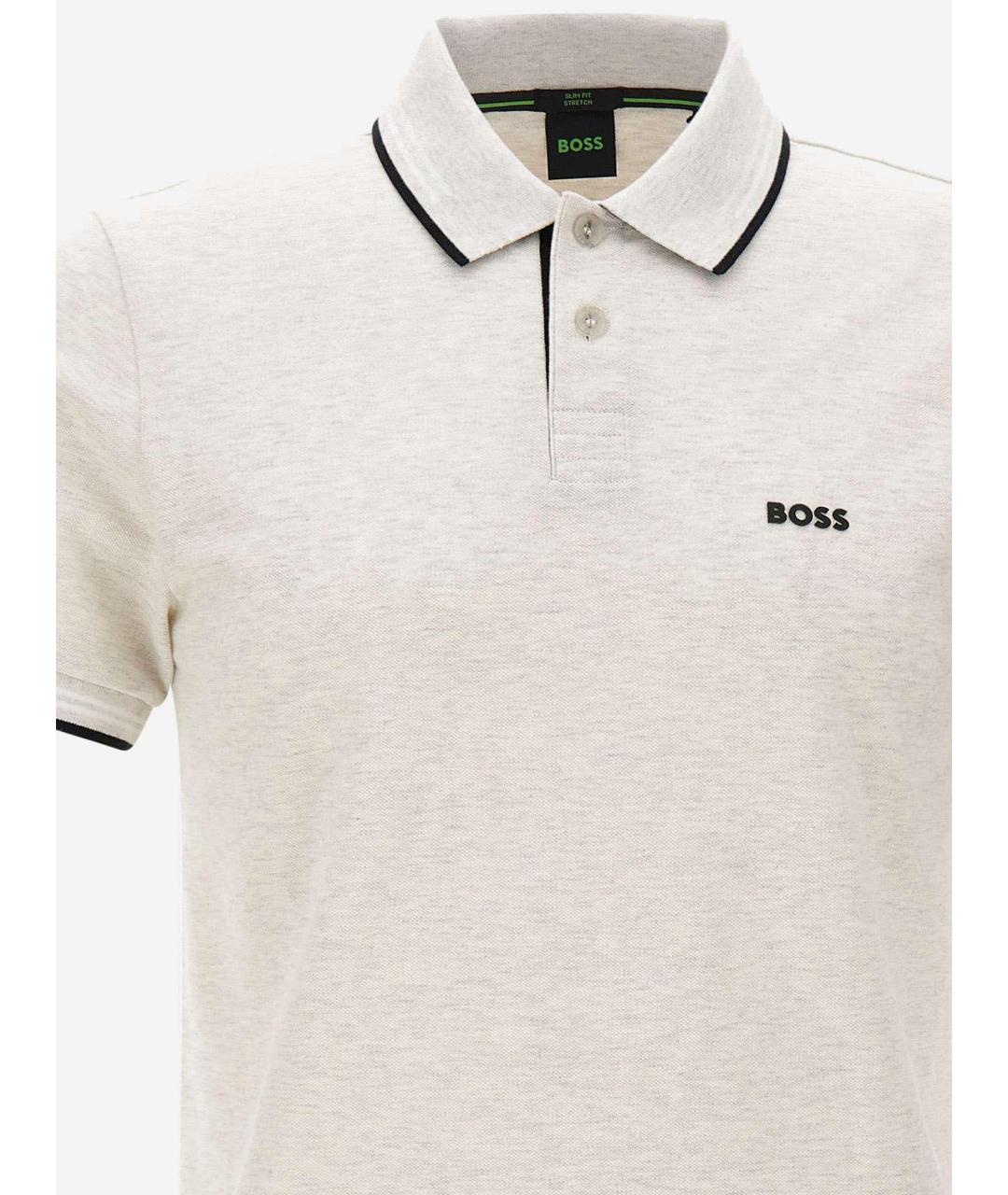 HUGO BOSS Серое хлопковое поло с коротким рукавом, фото 3