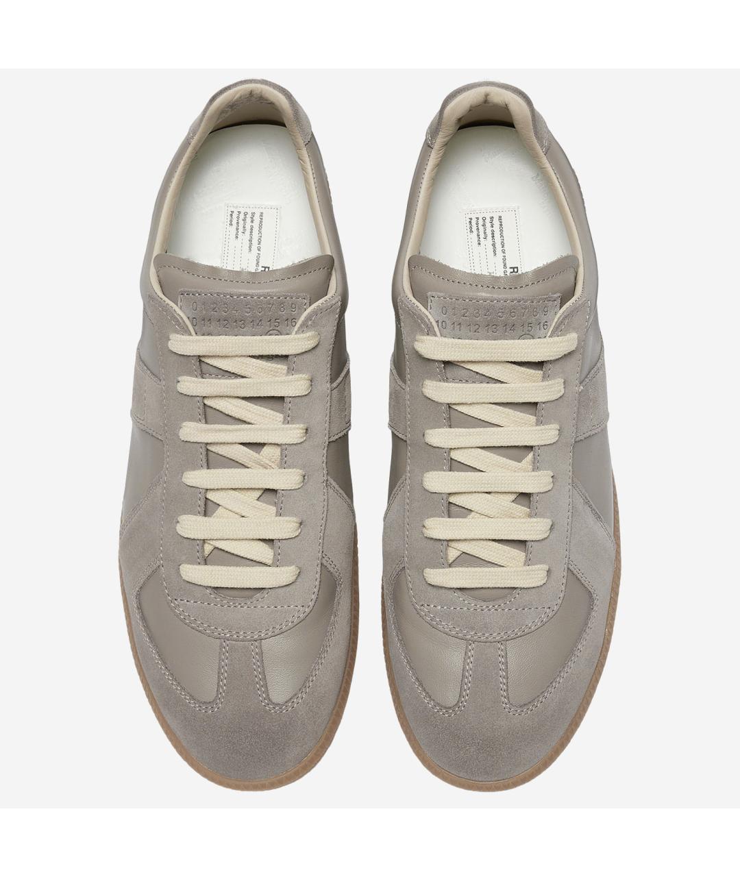 MAISON MARGIELA Серые кожаные низкие кроссовки / кеды, фото 2
