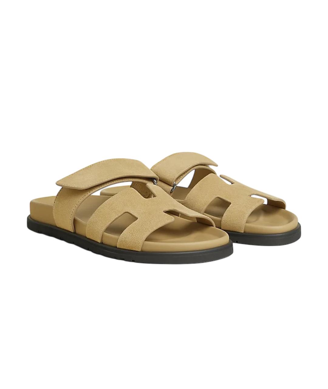 HERMES Бежевые кожаные сандалии, фото 2