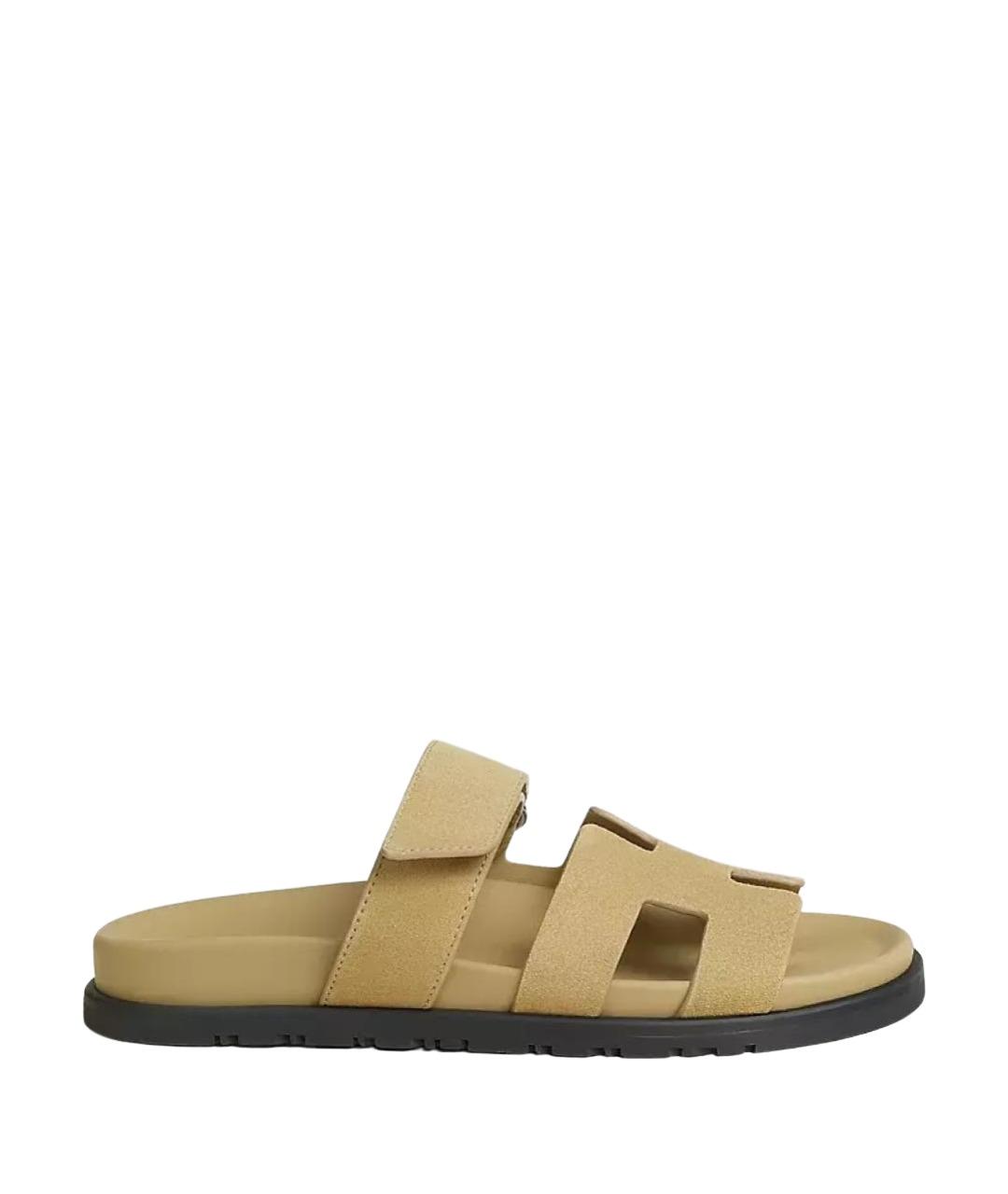 HERMES Бежевые кожаные сандалии, фото 1