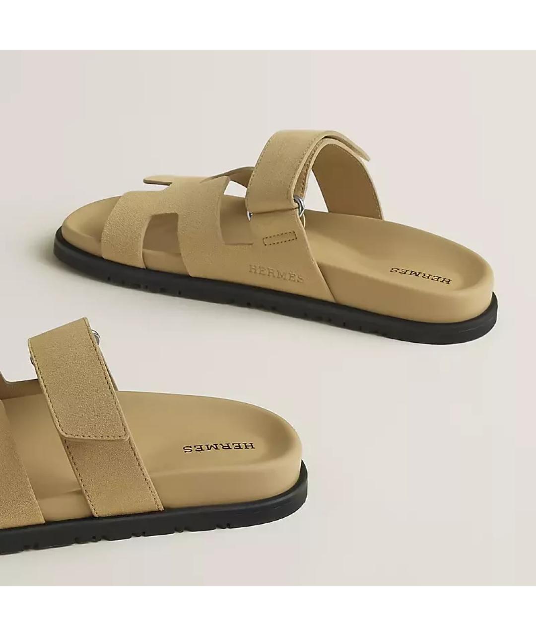 HERMES Бежевые кожаные сандалии, фото 4