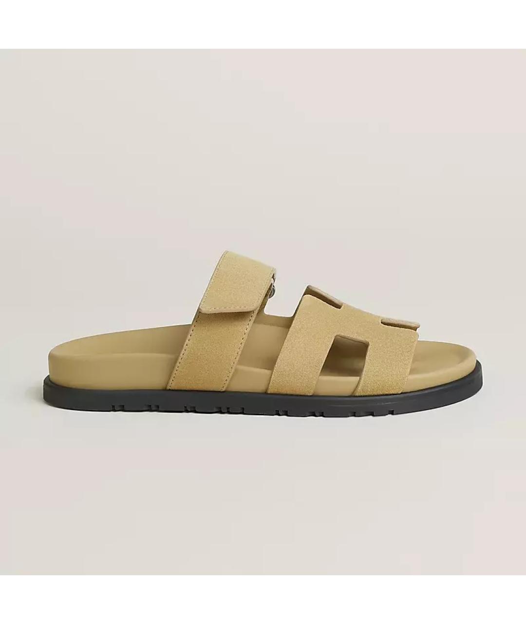 HERMES Бежевые кожаные сандалии, фото 7