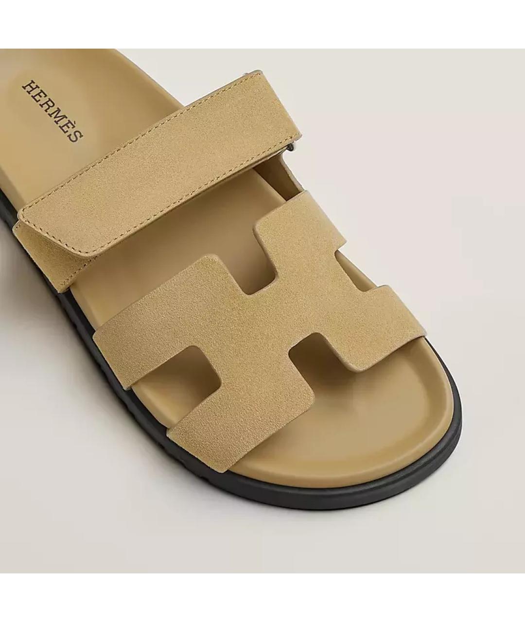 HERMES Бежевые кожаные сандалии, фото 6