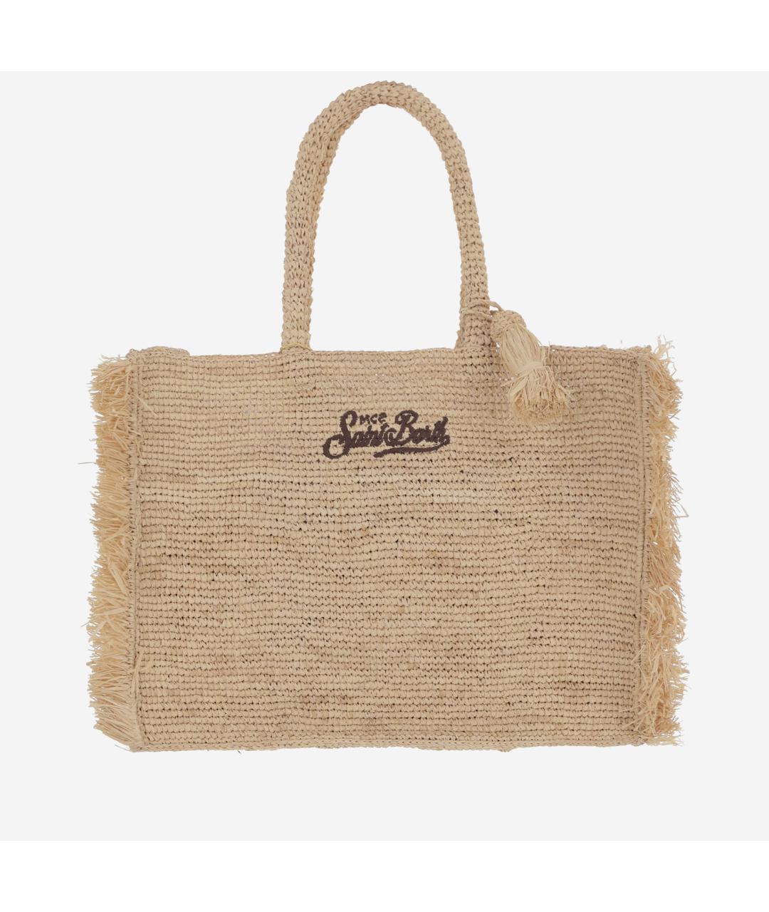 MC2 SAINT BARTH Бежевая пелетеная сумка тоут, фото 5