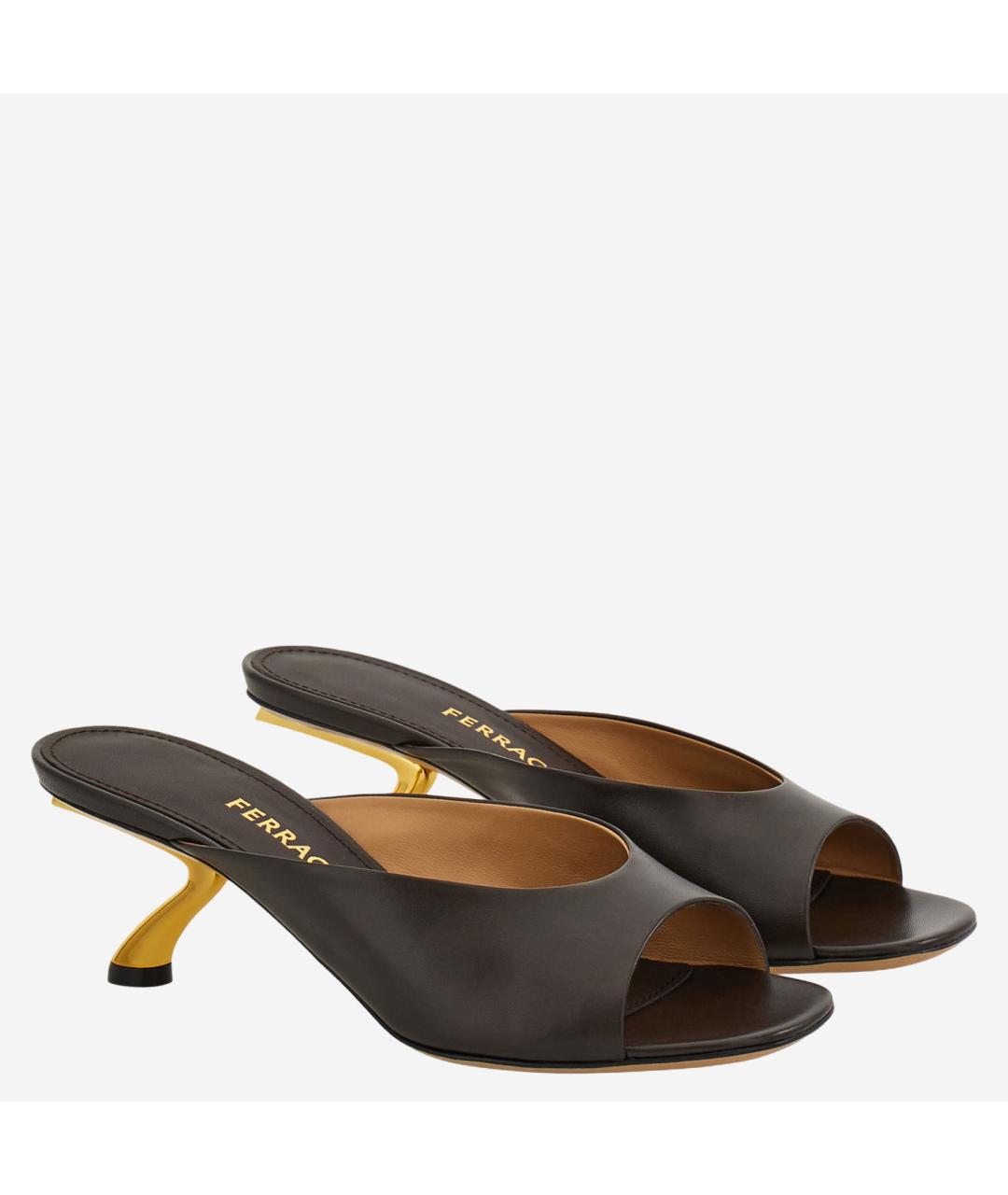 FERRAGAMO Коричневые кожаные мюли, фото 3