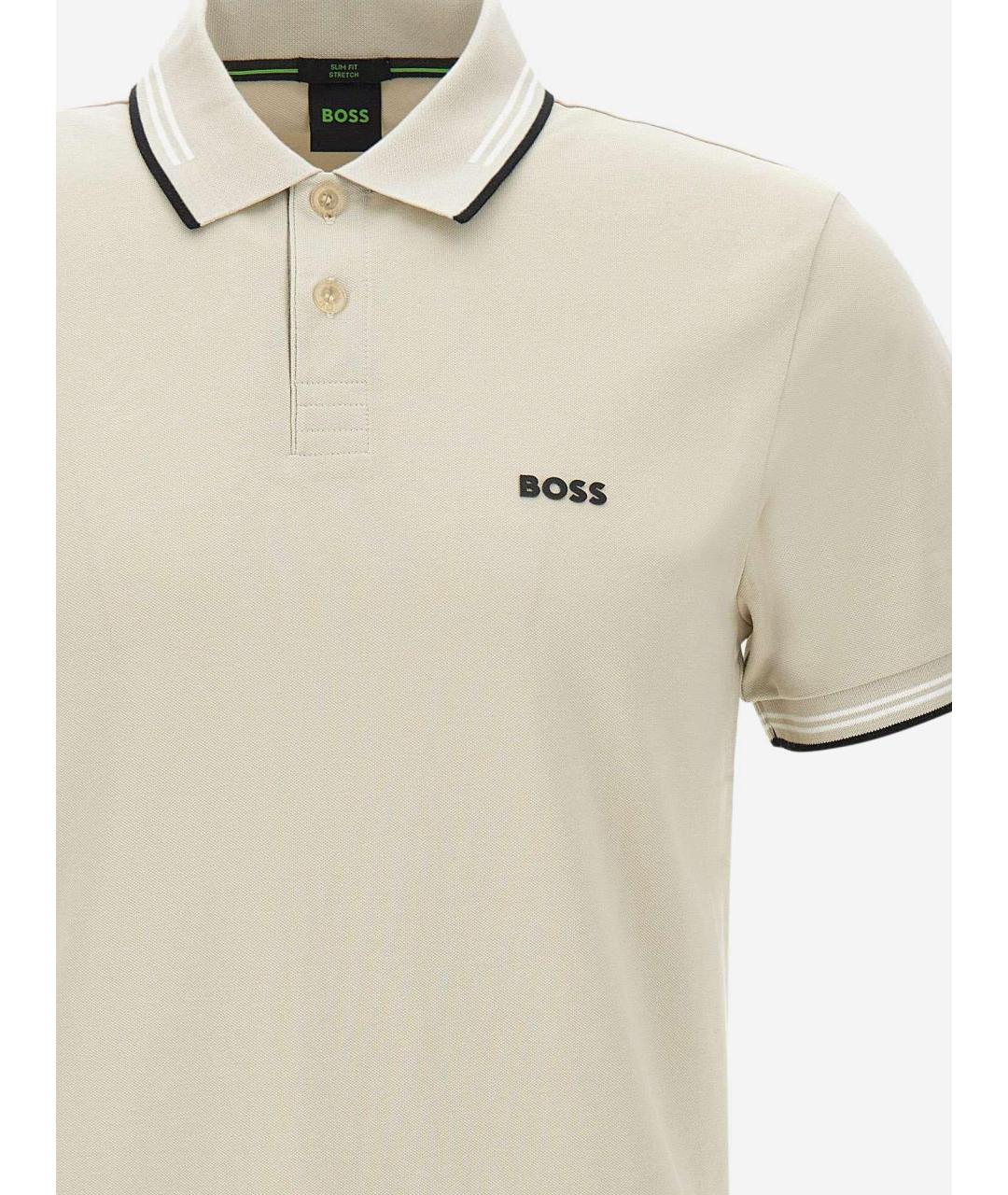 HUGO BOSS Бежевое хлопковое поло с коротким рукавом, фото 3