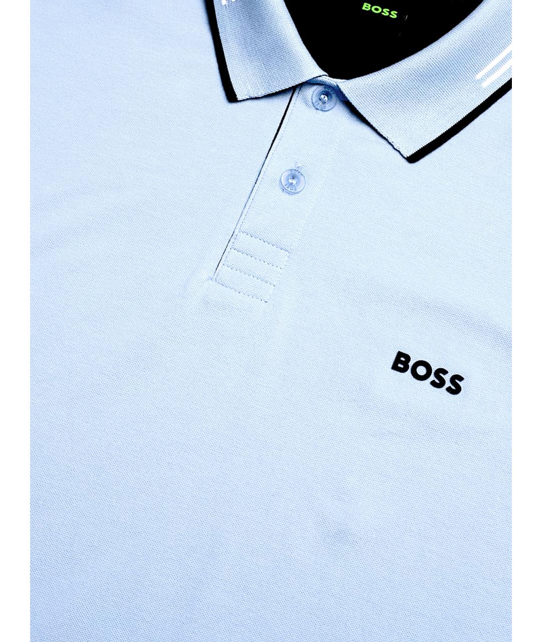 HUGO BOSS Голубое хлопковое поло с коротким рукавом, фото 3