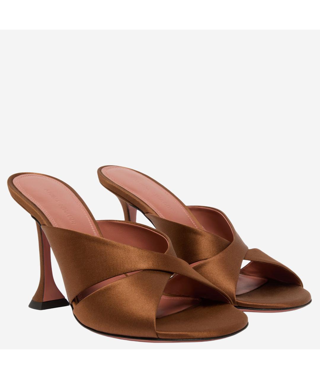 Amina Muaddi Коричневые текстильные мюли, фото 3