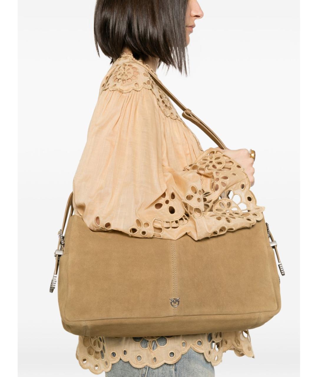 PINKO Бежевая кожаная сумка через плечо, фото 4