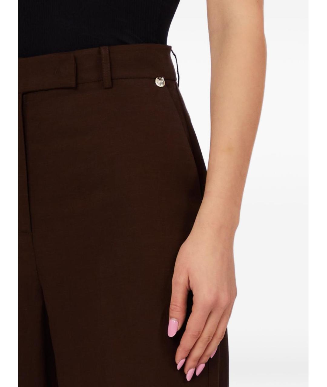 LIU JO Коричневые льняные прямые брюки, фото 2