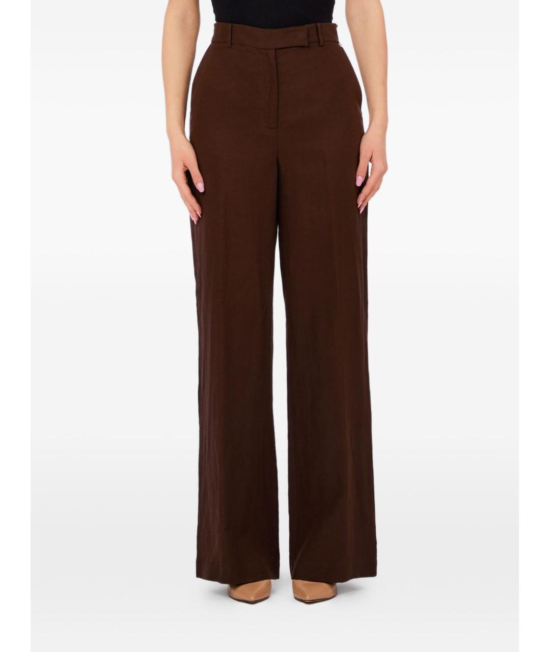 LIU JO Коричневые льняные прямые брюки, фото 4