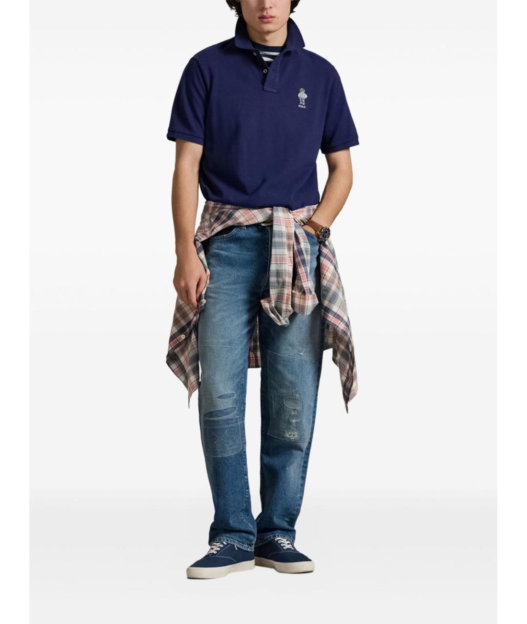 POLO RALPH LAUREN Темно-синее хлопковое поло с коротким рукавом, фото 4