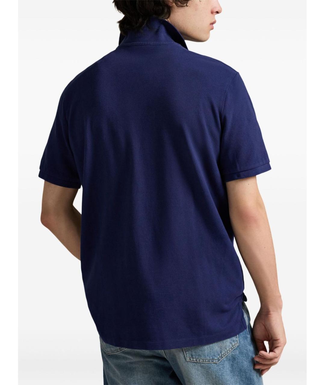 POLO RALPH LAUREN Темно-синее хлопковое поло с коротким рукавом, фото 3