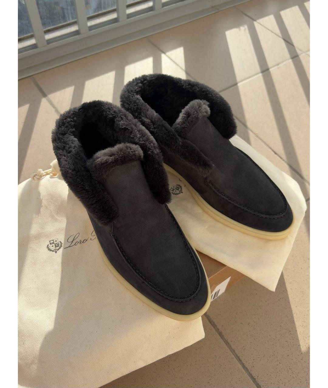 LORO PIANA Черные замшевые ботинки, фото 5
