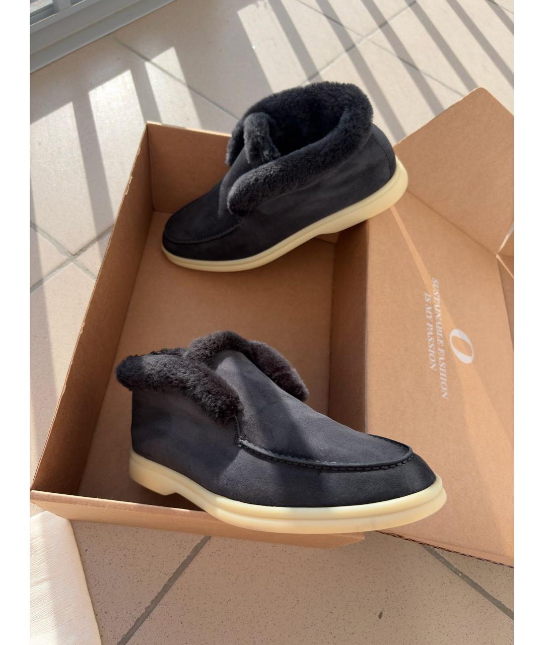 LORO PIANA Черные замшевые ботинки, фото 7