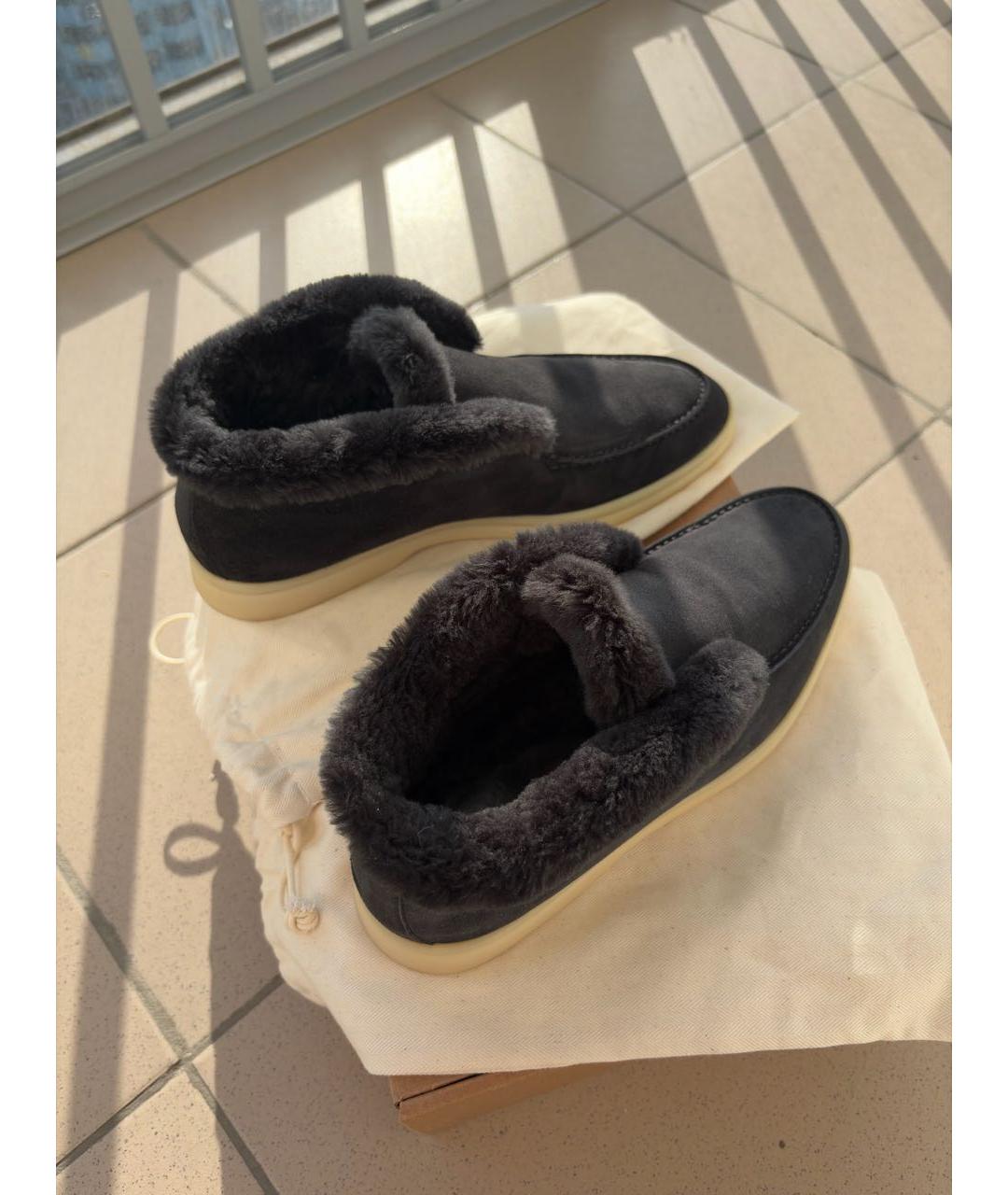 LORO PIANA Черные замшевые ботинки, фото 3