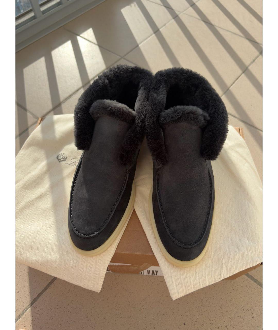 LORO PIANA Черные замшевые ботинки, фото 2