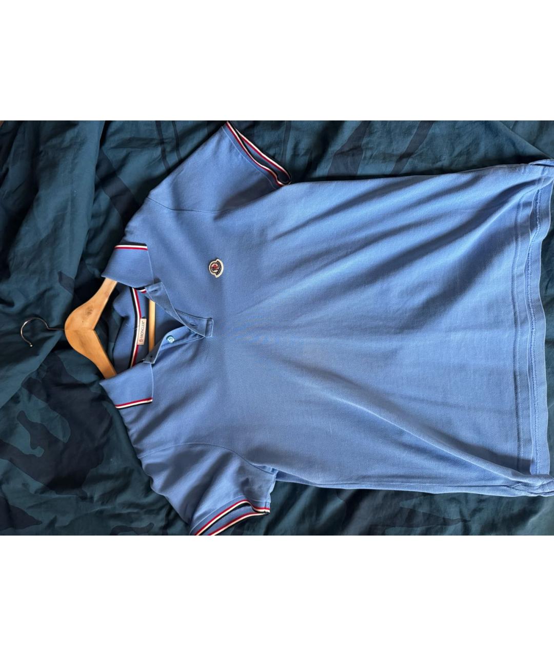 MONCLER Синее хлопковое поло с коротким рукавом, фото 3