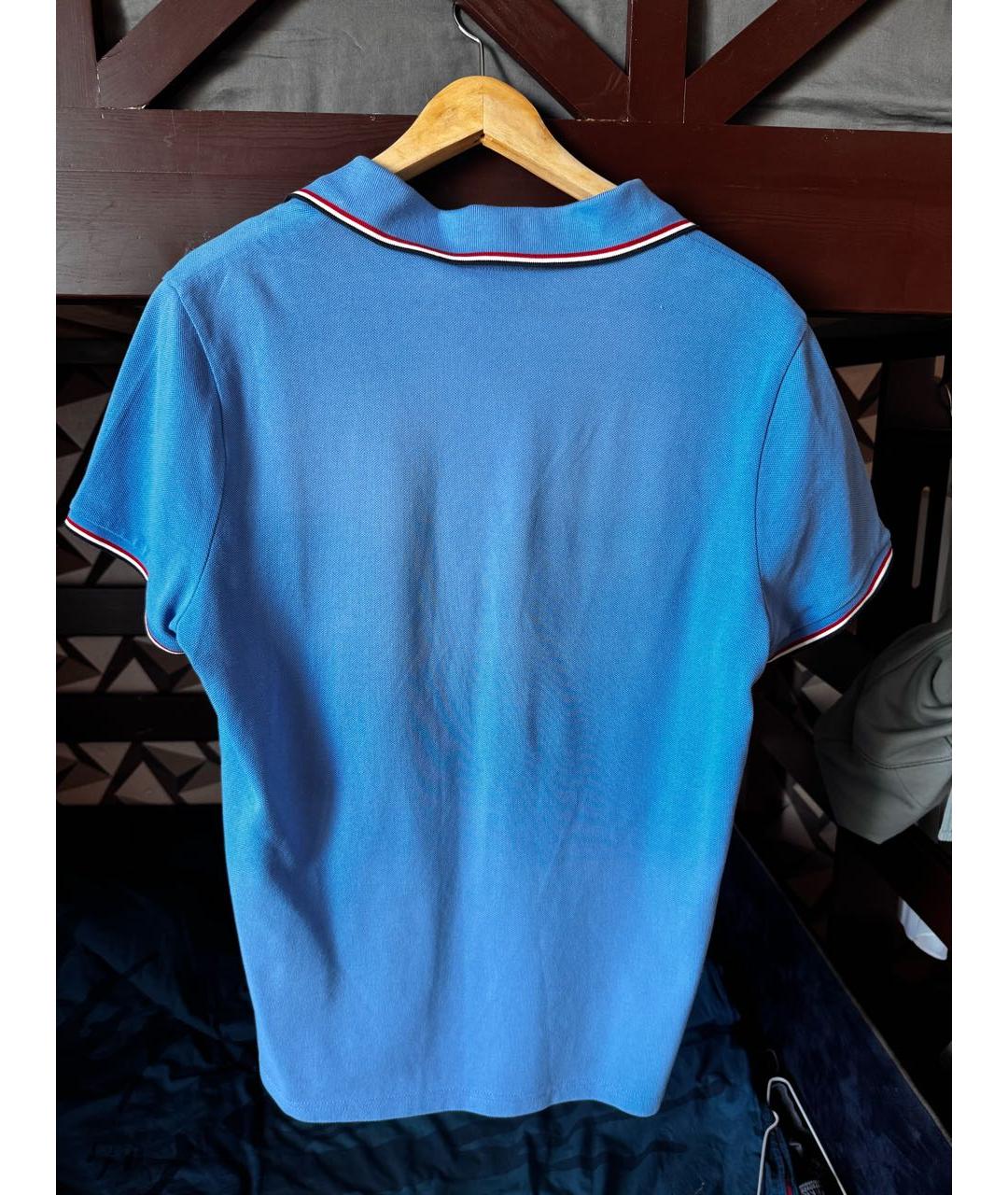 MONCLER Синее хлопковое поло с коротким рукавом, фото 2