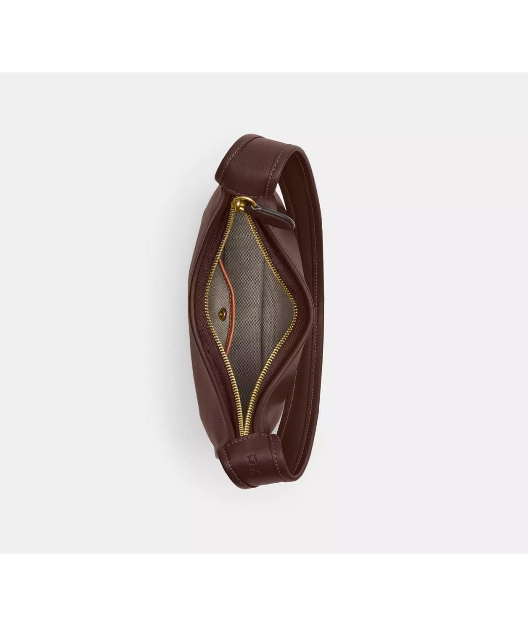 COACH Коричневая кожаная сумка с короткими ручками, фото 3