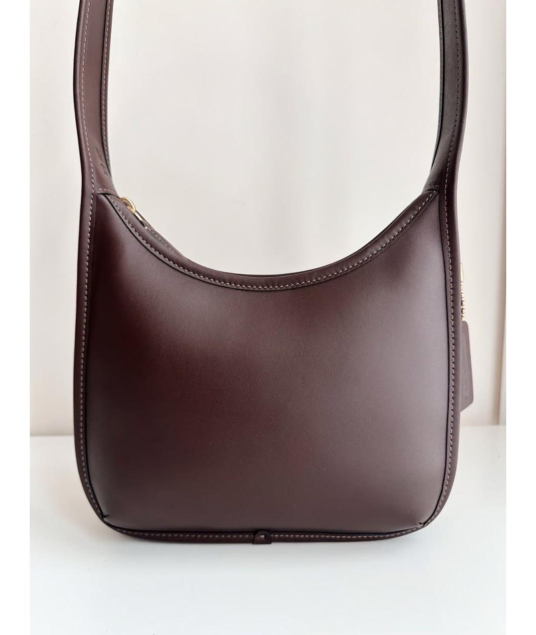 COACH Коричневая кожаная сумка с короткими ручками, фото 5