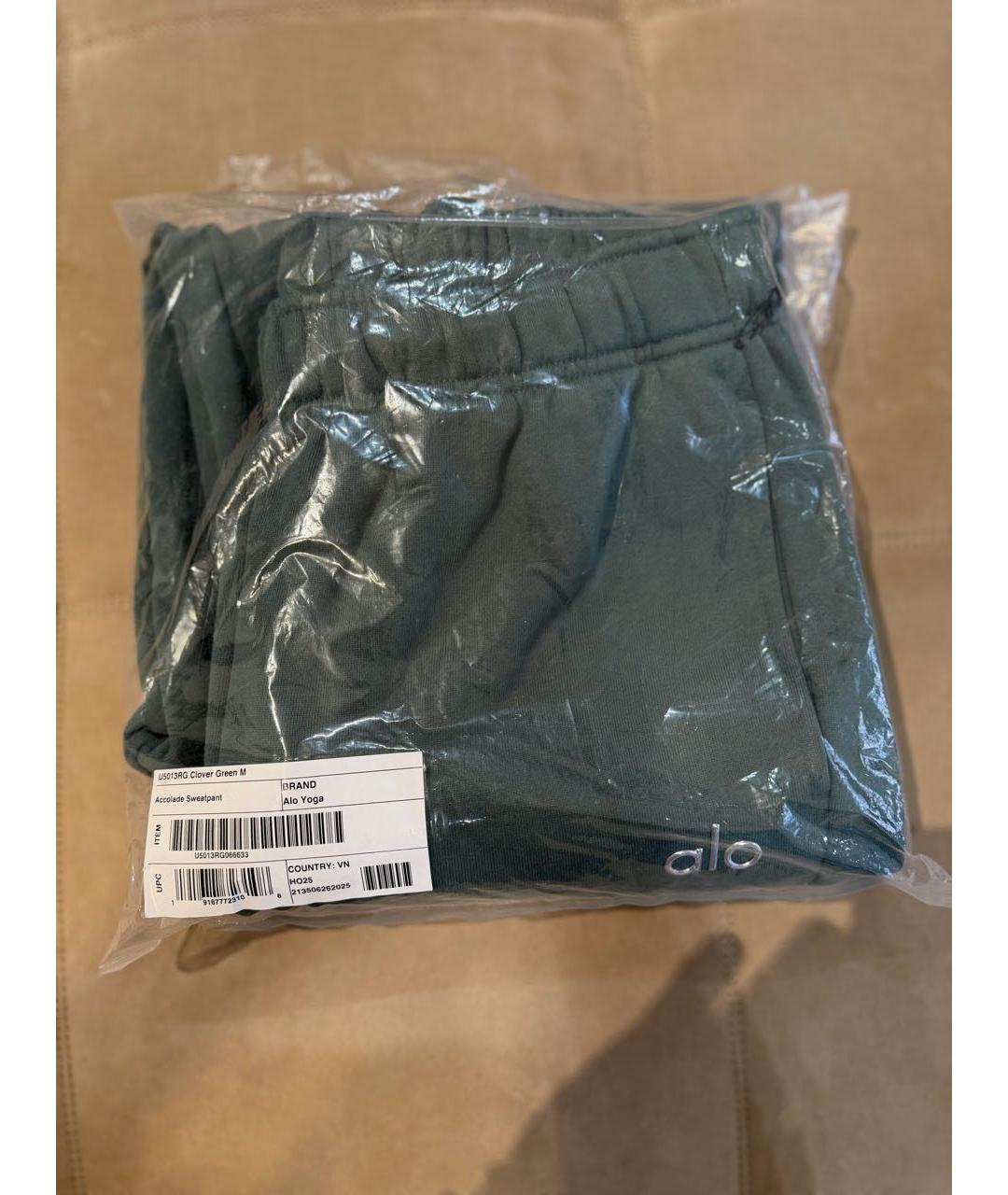 ALO YOGA Зеленые хлопковые спортивные брюки и шорты, фото 5