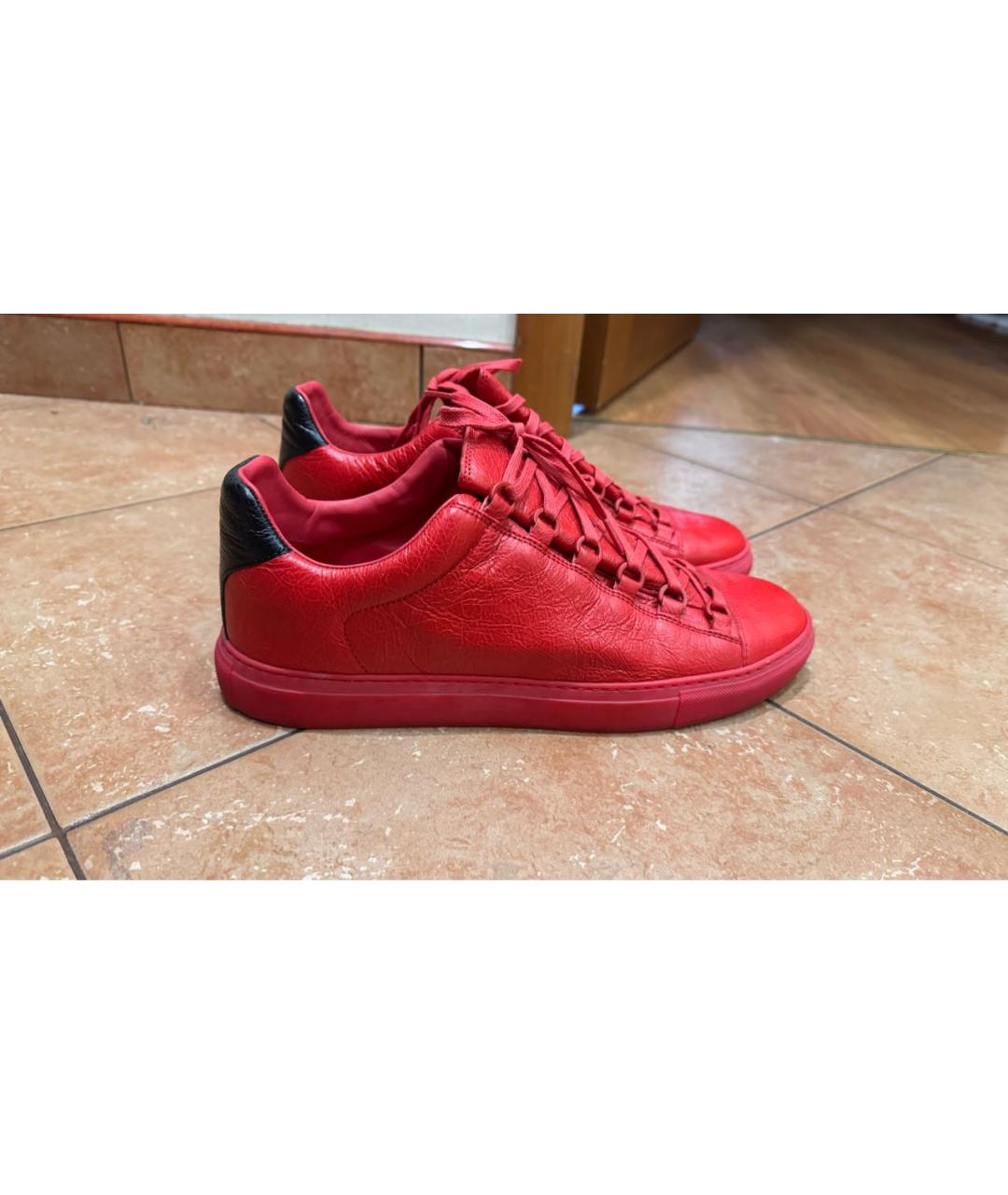 BALENCIAGA Красные кожаные низкие кроссовки / кеды, фото 5