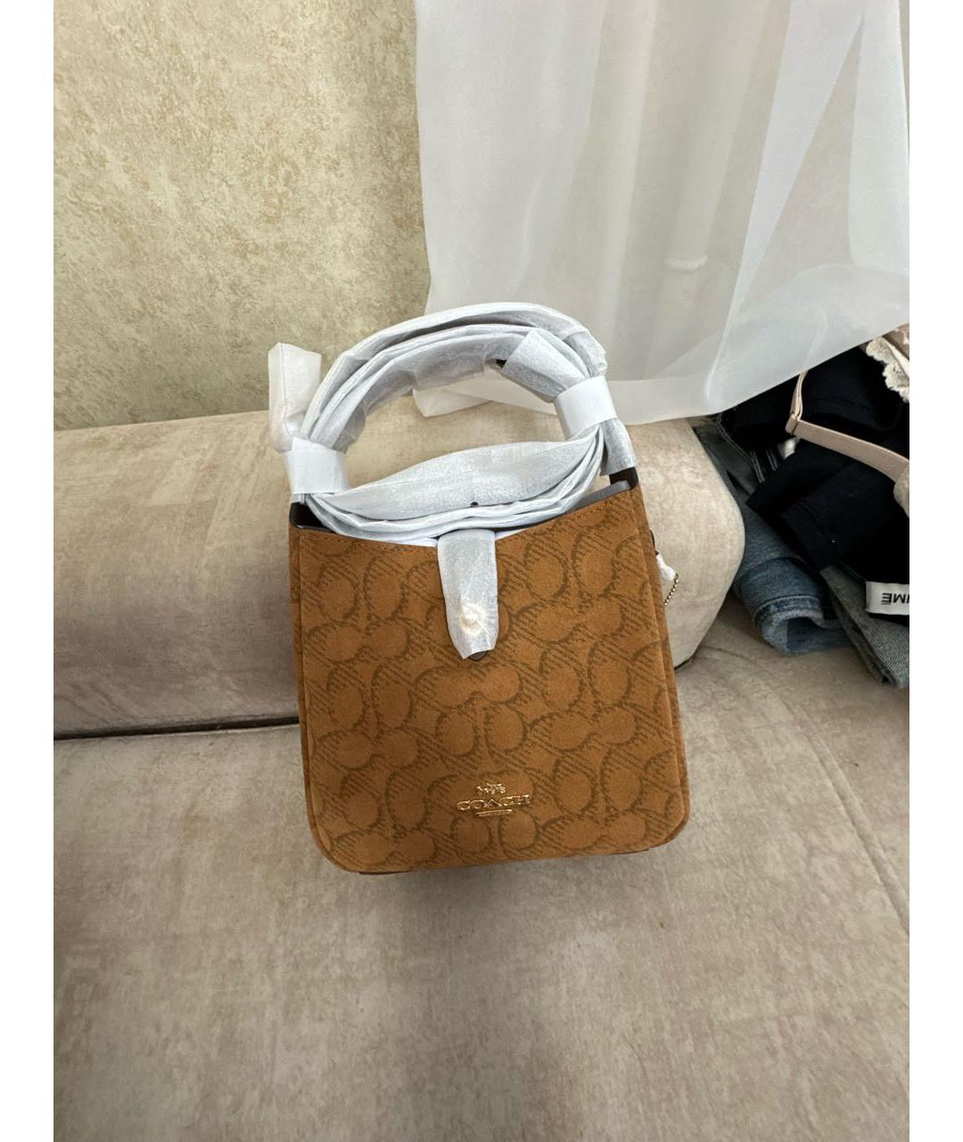 COACH Коричневая замшевая сумка через плечо, фото 7