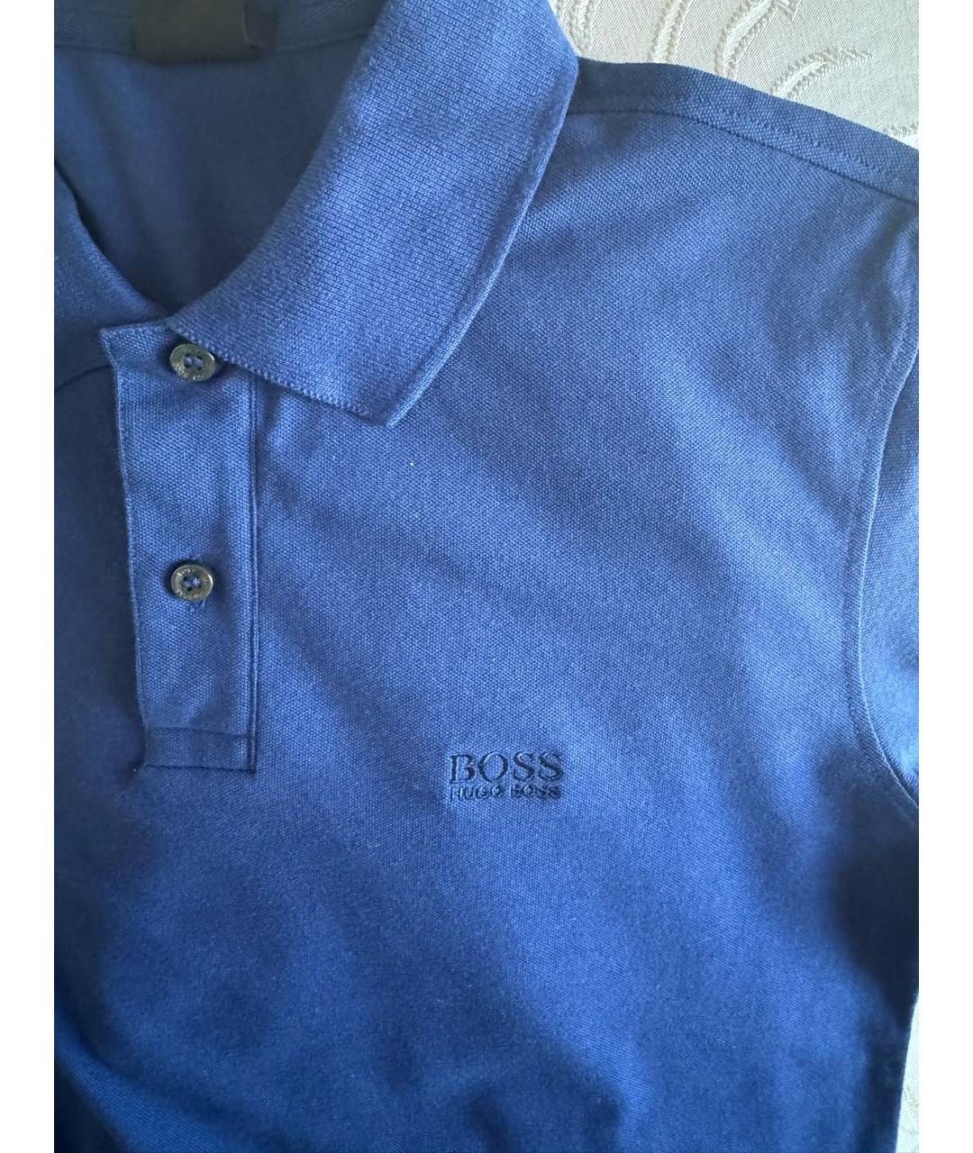 HUGO BOSS Темно-синее хлопковое поло с коротким рукавом, фото 4