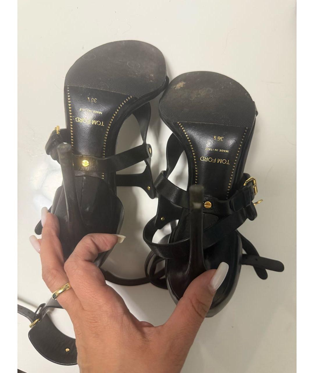 TOM FORD Черные кожаные босоножки, фото 7